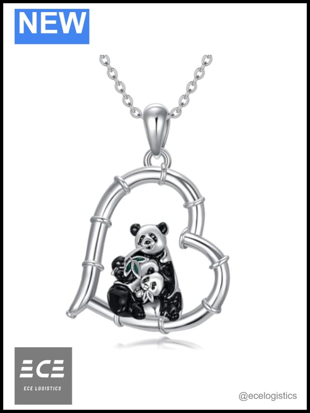 925 Sterling Silver Panda Pendant Necklace 18+2 Inch Cable Chain